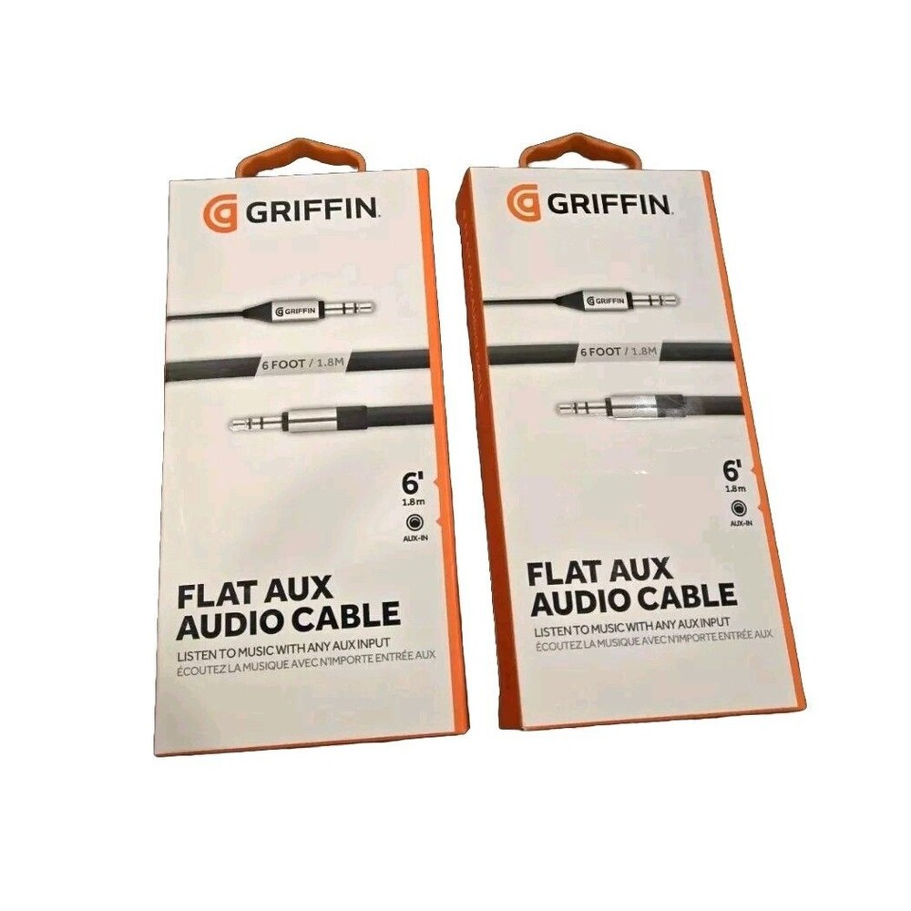 2 Griffin Flat Aux Audio Cables 1.8m / 6 Ft GC17094-3